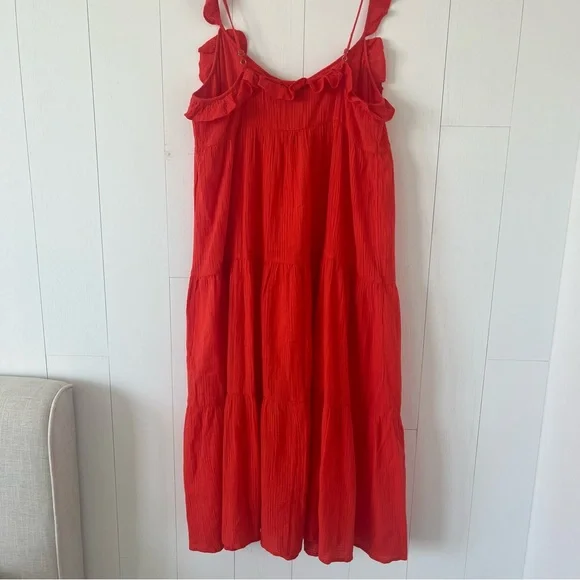 J. Crew Orange Tiered Ruffled Beach Maxi Dress Size Small - Picture 12 of 16
